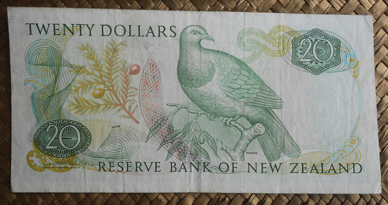 Nueva Zelanda 20 dollars 1985-89 pk.173c reverso