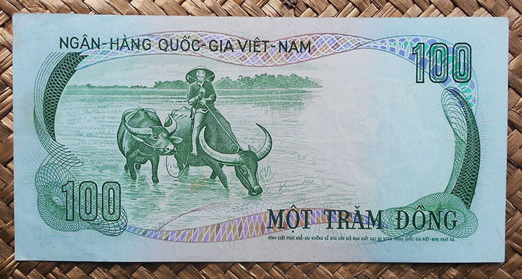 Vietnam del Sur 100 dong 1972 pk.31a reverso