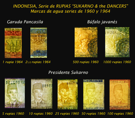 Indonesia series 1960 -Sukarno & Javanese/Balinese Dancers marcas de agua