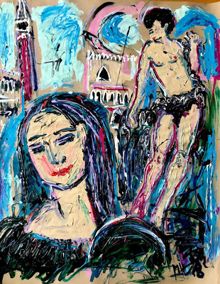 Mona Lisa + Herkulessschen + Venedig/ Acryl auf Papier/ 80 cm x 100 cm