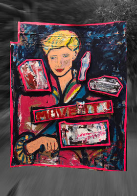 Move Lady/ Acryl und Ölkreide auf Karton/ 80 cm x 100 cm