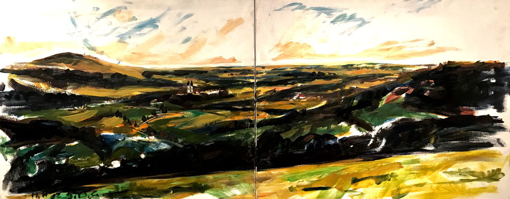 Oberschwaben - Blick auf den Bussen (und Obermarchtal)/ Acryl auf Leinwand/ 200 cm x 80 cm