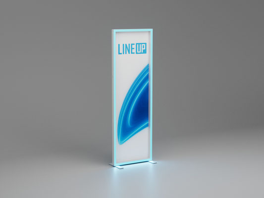 LINEUP Stele freistehend mit bedruckter Textilgrafik