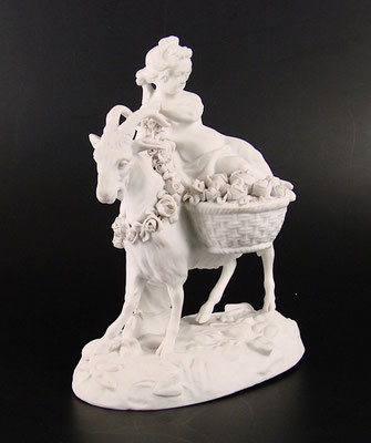 Vincenne's soft bisque porcelain figurine, child riding goat, ca. 1750-1753.