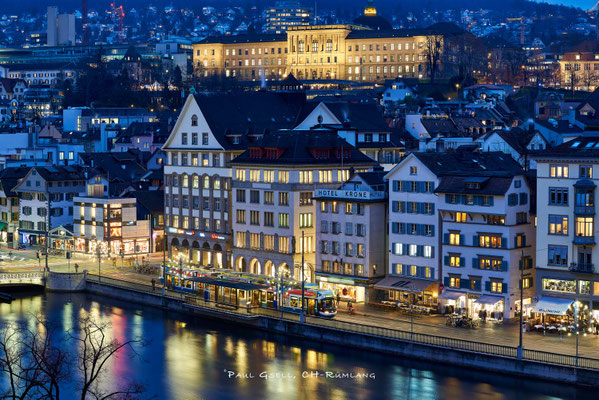 Abenddämmerung über Zürich Limmatquai - #9033