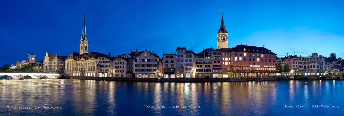 Zürich - Altstadt Wühre mit Kirchen Fraumünster und St. Peter