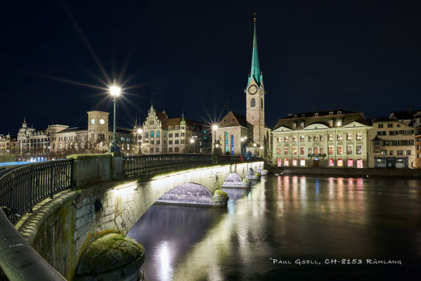 Zürich Münsterbrücke und Kirche Fraumünster bei Nacht - #3885