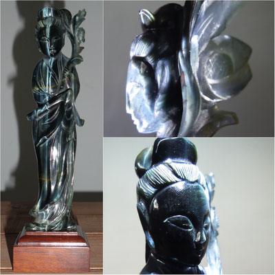 Kwan yin beautiful carved obsidian ✯ Preciosa Kwan yin de obsidiana tallada