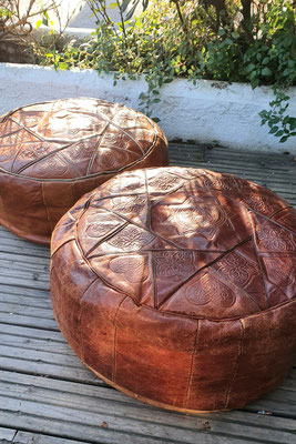 Puffs vintage en piel de camello