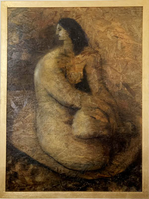 Mujer sentada, Oleo sobre madera, con marco, 100cm X 80cm $180.000.-