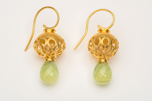 Ohrschmuck - Silber, feingvergoldet, Phrenitpampeln