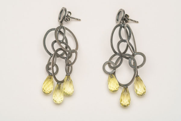 Ohrgehänge- Silber oxidiert, Citrintropfen