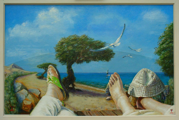 'Tropical Feet', acrylic on canvas, plexiglass, 