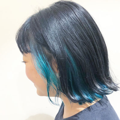 HairColorOsaka大阪・心斎橋の派手髪、デザインカラー、ダブルカラー、ブリーチからインナーターコイズと暗めアウター