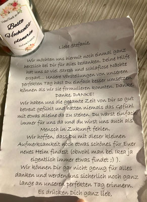 ein zauberhaftes Dankeschön vom Brautpaar an die Hochzeitsplanerin Stefanie