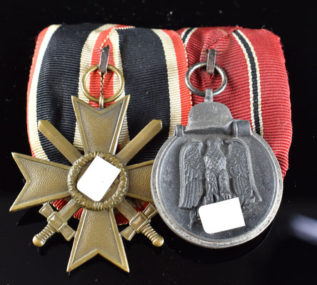 barette de médaille, croix du merite avec glaive et médaille de la campagne de l'est : vendu