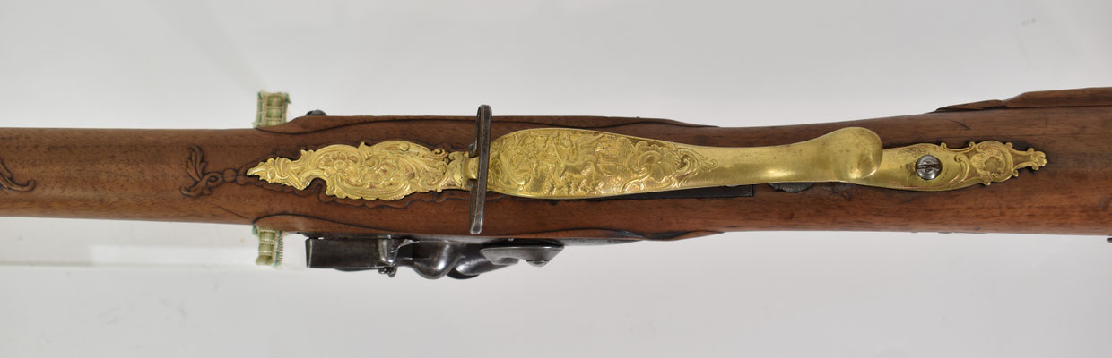 carabine de chasse autrichienne XVIIIème à silex details pontet doré 