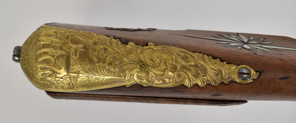 carabine de chasse autrichienne XVIIIème à silex detail  paque de couche 