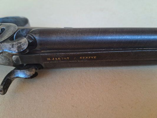 pistolet double canon à percussion  H.Jaquet à Geneve  details des double canons 