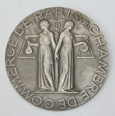 médaille chambre de commerce de paris  en argent (183 gr diam 75mm) par Pm Poisson  1929 prix : vendu