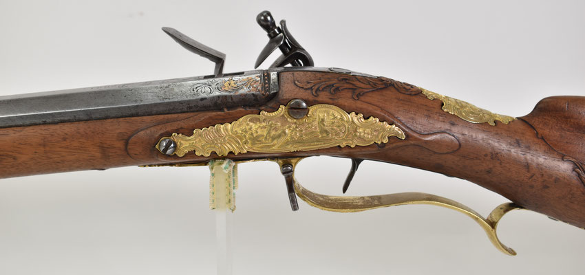 carabine de chasse autrichienne XVIIIème à silex  vue contre platine 