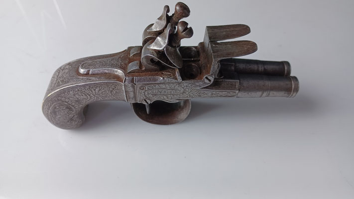 pistolet tout acier  silex double canons  Gallas London