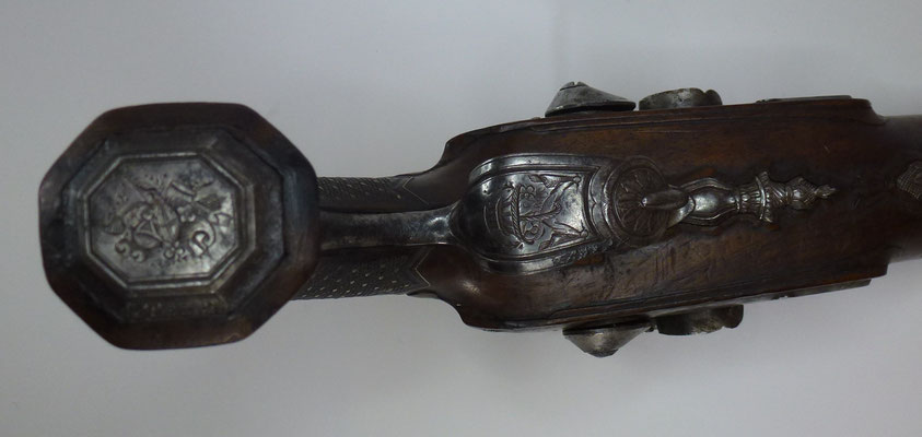  pistolet percussion double canon crosse noyer