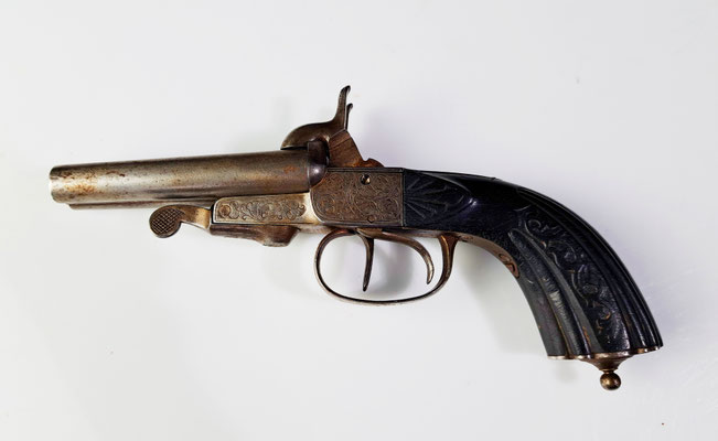 pistolet lefaucheux deux coups à broche poudre noire 