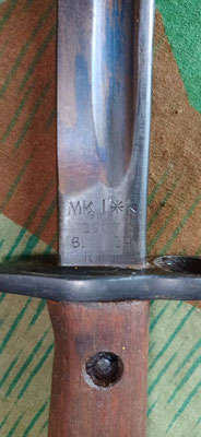 baïonnette anglaise modéle 1907 n°1m k1 racourcie vue du marquages ricaso 