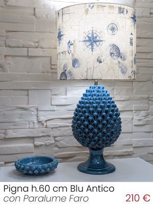 Lampada Lume Pigna da Tavolo Blu Antico con Paralume