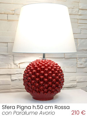 Lume Lampada da Tavolo Sfera Pigna H.50 cm Rossa con paralume Impero Avorio