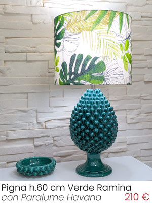 Lampada da tavolo Lume Pigna H.60 cm finitura Verde Ramina con Paralume Havana fantasia foglie, acquista online