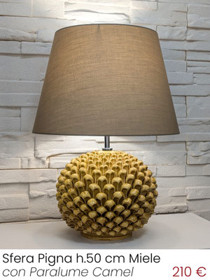 Lume Lampada da Tavolo Sfera Pigna H.50 cm Miele con paralume Impero Camel
