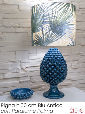 Lampada da tavolo Lume Pigna H.60 cm finitura Blu Antico con Paralume palma, acquista online