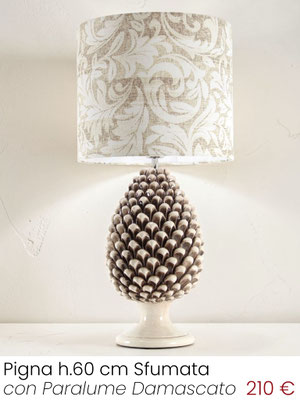 Lume Pigna H.60 cm effetto anticato con paralume Impero Damascato 