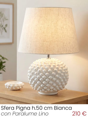 Lampada da tavolo Lume Sfera Pigna H.50 cm finitura Bianca con Paralume Lino Greggio, acquista online