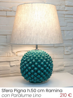 Lume Lampada da Tavolo Sfera Pigna H.50 cm Verde Ramina con paralume Impero Canapina