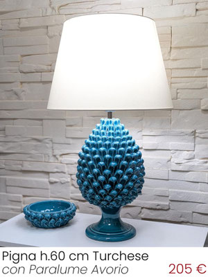 Lume Lampada da Tavolo Pigna Siciliana Blu Turchese con Paralume
