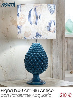 Lampada da tavolo Lume Pigna H.60 cm finitura Blu Antico con Paralume pesci, acquista online