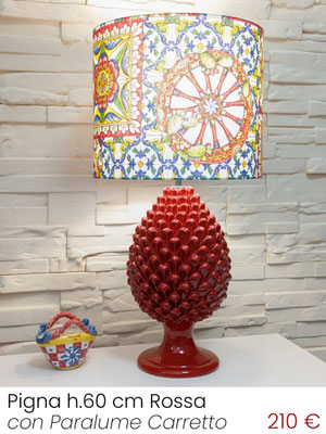 Lume Lampada da tavolo Pigna H.60 cm Rosso con Cilindro Carretto Siciliano