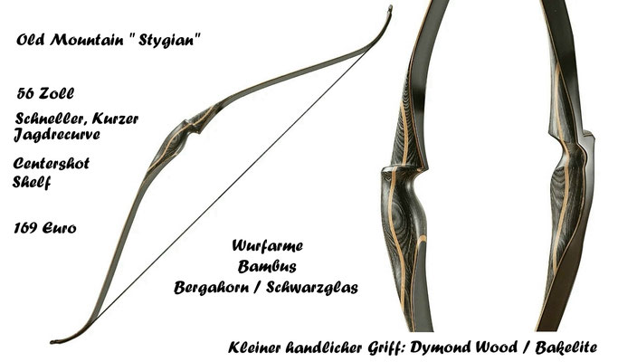 Recurvebogen Stygian, kurzer, schneller Recurvebogen mit Bambus-Carbon Armen