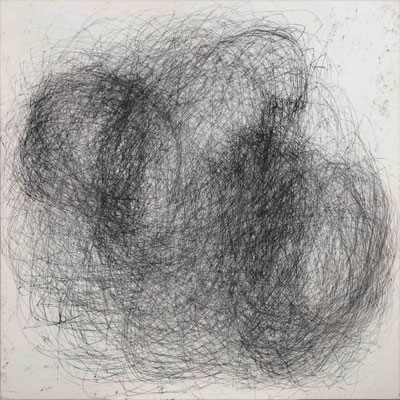 Linie schwarz I Monotypie auf Nessel, 90 x 90 cm, 2014