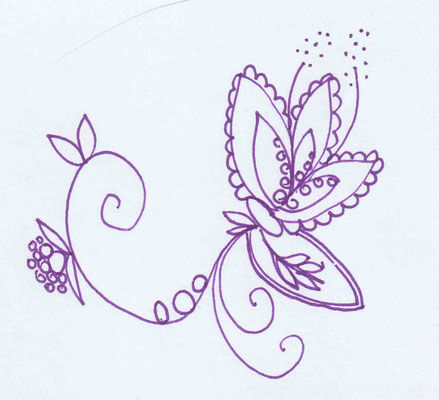 70 - Fliegende Blume violett, Filzstift auf Papier, 7 x 8cm, 2017