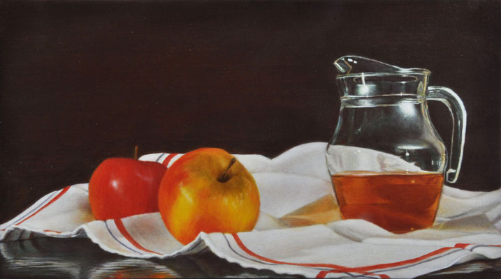 Apfelstillleben, Öl auf Holz, Mischtechnik (Acryl und Öl), 20 x 36 cm, 2011