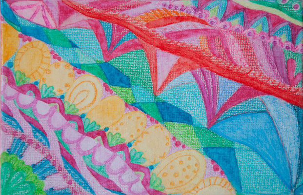 114 - Bunte Streifen, Buntstift auf Malkarton, 10 x 15 cm, 2017