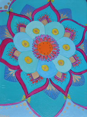 137, Blaues Ornament, Acryl auf Leinwand, 30 x 40 cm, 2020 