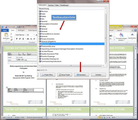 Ein Dokument aus der Textbausteinliste generieren