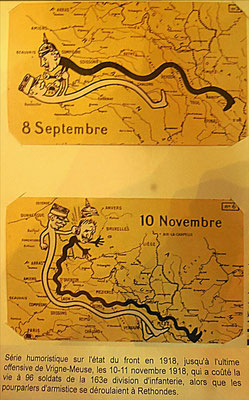 Les avancées et reculs du front en 1918 sont symbolisés par l'empoignade entre Joffre et le Kaiser