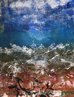 Jurassic Seascape, original monotype print, 27x35cm in white 16x20in mount £85