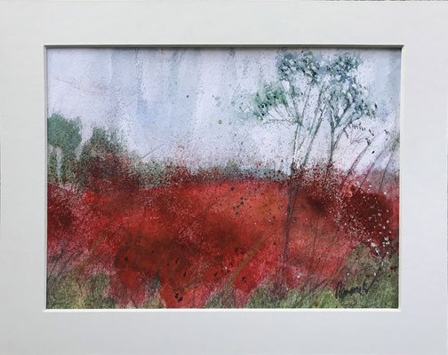 Field of Poppies- Watercolour/mixed media 10x8 in off white mount £15.00
